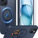 FNTCASE for iPhone 15 Plus Case: iPhone 14 Plus Phone Case [360 Spin Magnetic Stand] [Compatible with Magsafe] [Screen Protector] Translucent Matte Military Grade Shockproof Phone Cover - Deep Blue