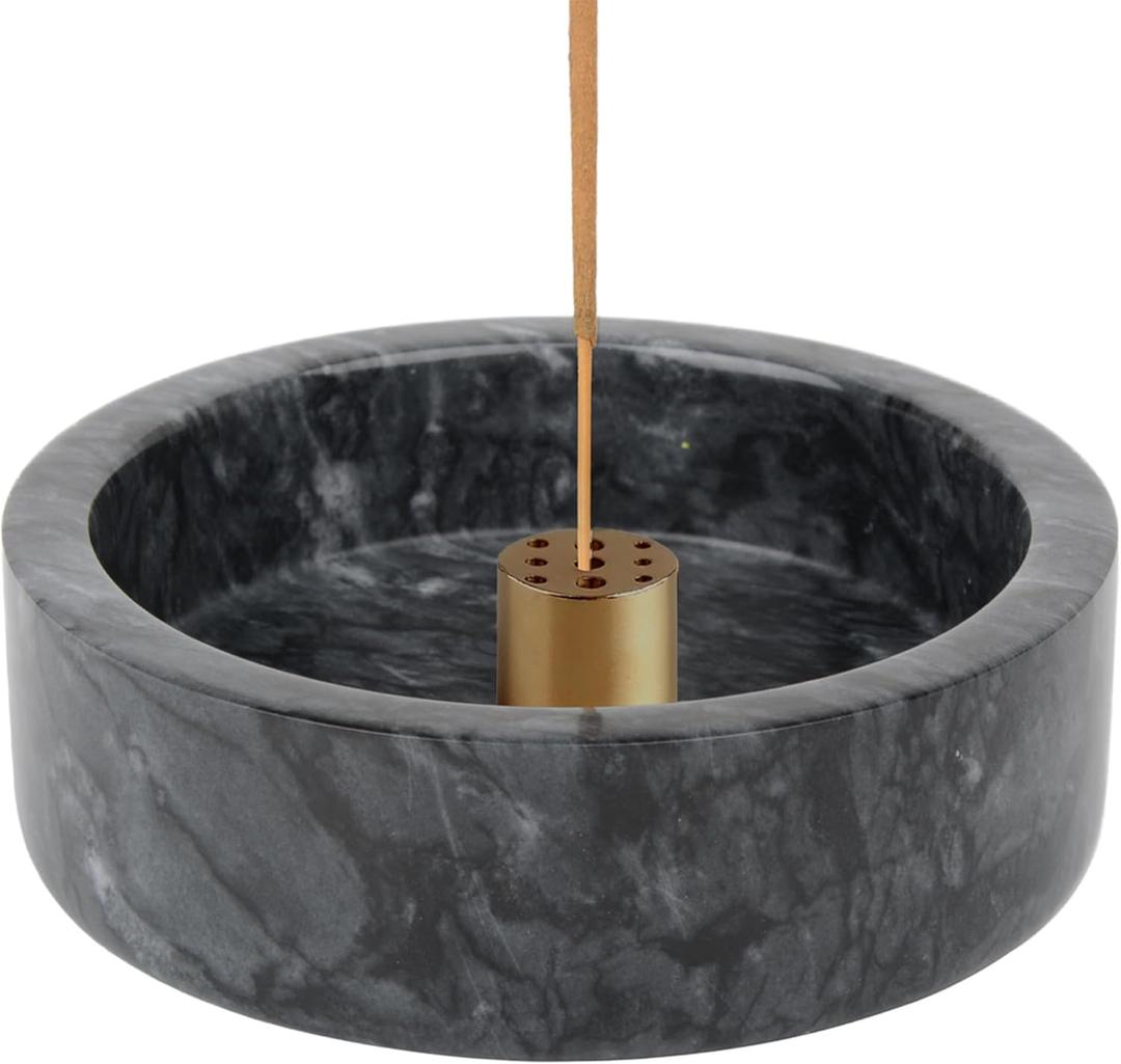 Incense Holder,Natural Marble Incense Holder for Sticks,Handmade Incense Burner with 9 Incense Holes,Suitable for Meditation,Smudging,Incense Burning and Decoration(Black)