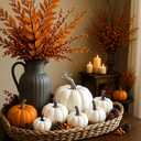 DomeStar 16PCS White Fake Pumpkins for Decorating, Faux Pumpkins Fall Harvest Decor, Halloween Decorations, Thanksgiving Table Centerpieces and Baby Shower Decor