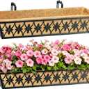 30 Inch Window Boxes Planters Railing Planter Box - 2 Pack Deck Railing Planter Boxes with Adjustable Brackets Coco Liners Balcony Planters Railing Hanging for Window Flower Boxes Outdoor Garden Decor