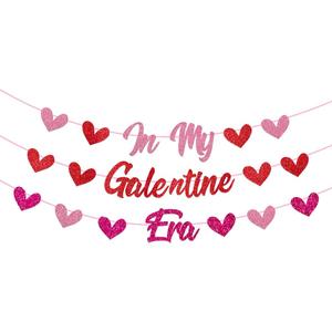 Galentine's Day Party Banner, Red Pink Heart Garland, Glittery Valentine Decorations (ERA)