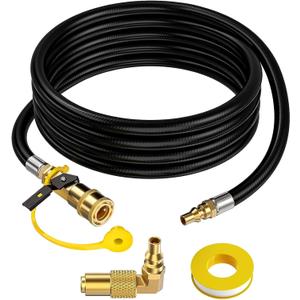 12 FT RV Quick Connect Propane Hose for RV to Grill, LP Quick Connect Propane Hose with Elbow Adapter for 17" and 22" Blackstone Griddles, 1/4" Shutoff Valve & 1/4" Male Full Flow Plug.