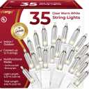 Clear Warm White Christmas Tree Lights - 6.3 ft String of 35 Incandescent Mini Bulbs Multifunctional Lighting Modes, for Decorative, Bedroom, Outdoor, Xmas Twinkle Lights with White Wire Total 6.6 ft