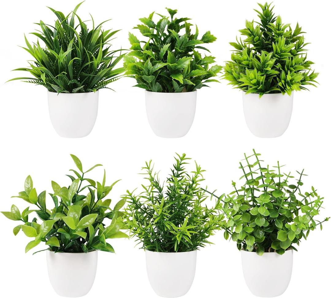 Yoratee Artificial Plant 6PCS Small Fake Plant Greenery Potted Plant Cute Indoor Faux Plant Houes Office Table Desk Bathroom Decor Plants
