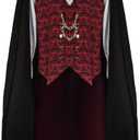 HLENOK Adult Men Devil Vampire Costume Shirt Cloak Outfit Medieval Renaissance Victorian Gothic Halloween Cosplay Long Cape (XX-Large)