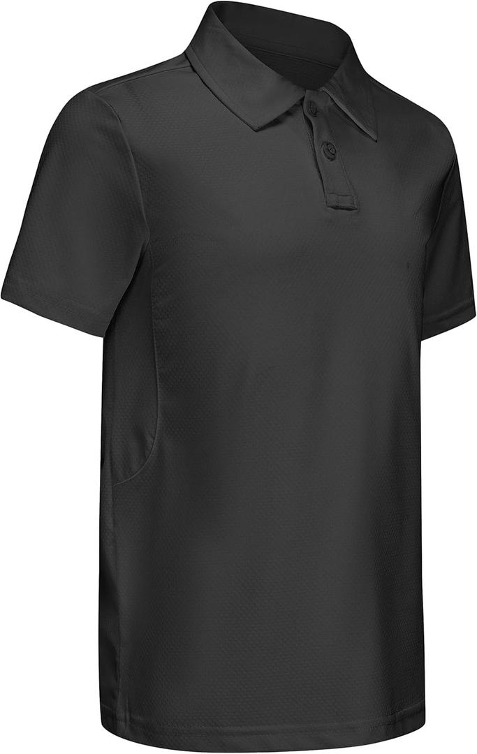 Boys' Performance Polo Shirt - Golf Grid Short Sleeve Collar Shirts Youth Stretch Quick Dry Lightweight Athletic UPF50+ (X-Small, Black)