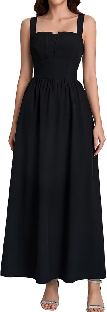 EYNMIN Floral Maxi Corset Wedding Guest Dresses for Women 2026 Summer Spring Smocked Long Flowy A Line Milkmaid Dress (XL)