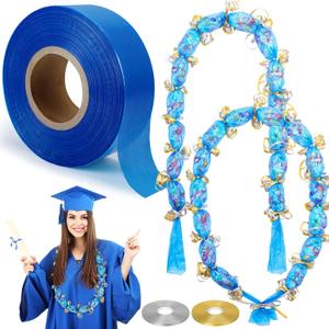 Sinload Candy Lei Poly Tubing 2 Inch x 1000 ft Graduation Candy Lei Making Kit with 2 Rolls Ribbon Class of 2026 Congrats Grad for Party DIY Graduation Wreaths Packing Snacks Gift(Blue)