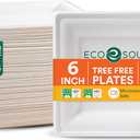 ECO SOUL Compostable Paper Plates 6 Inch, 200 Pack Small Disposable Dessert Plates, Heavy Duty, White Bagasse, Leak-Resistant, Microwave Safe, Eco-Friendly Square Appetizer Plates for Party & BBQ