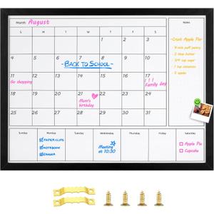 3-in-1 Dry Erase Calendar for Wall, Magnetic Monthly & Weekly Calendar Whiteboard, Dry Erase Board for Wall with Black Wood Frame, Hanging White Board Calendar for Decor/Memo(YL+ZL-BK,6080), Size: 31.5" X 23.6"