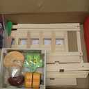 Toyssa 40+ Pcs Wooden Play Food Set with Grocery Store Shelf & Cutting Toys, Pretend Play Kitchen Accessories for Toddlers Kids, Educational Farmers Market Role Play Gifts for Girls Boys 3-7 Years