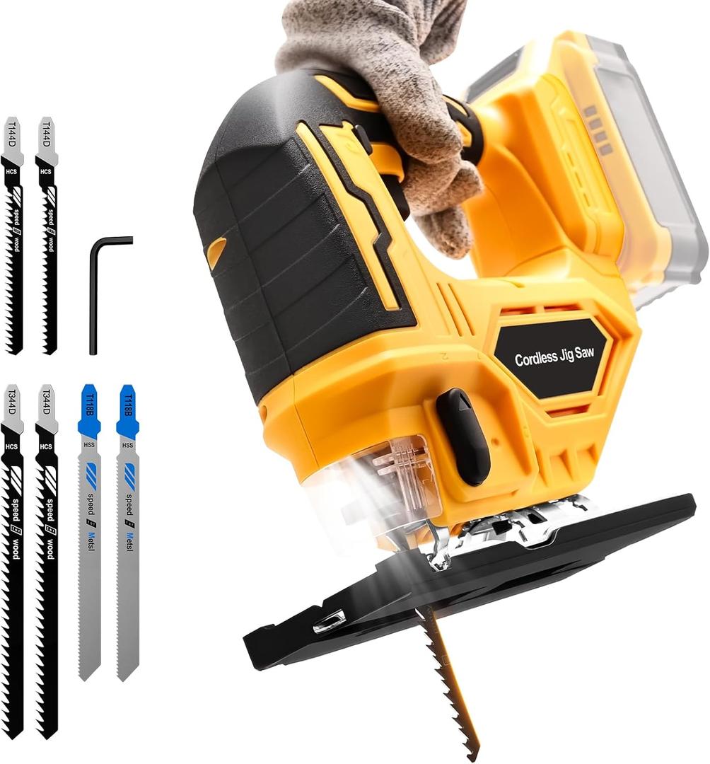 Jig Saw for De-walt 20V Max Battery, Cordless Jigsaw Tool with 45 Bevel Cuts & 3 Orbital Motions, Up To 2900 RPM, Brushless JigSaw for Straight/Curve/Circle Cutting(Battery Not Include)