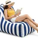 Briwooody Boat Bean Bag Chair Waterproof Outdoor Beanbag Chair Patio Lounge Comfy Lazy Sofa Couch Seating for Boat, Pool, Marine Balcony (Blue,White), 36x30x28 inches
