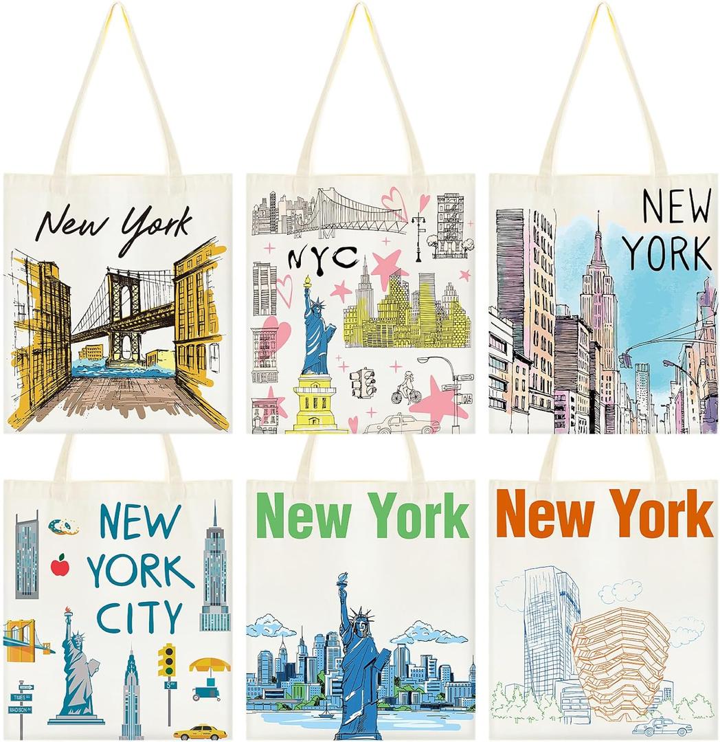 Paterr 6 Pcs Canvas Tote Bag Watercolor Souvenir Gift Souvenir Women Travel Gifts Grocery Shopping Bag Party Favors