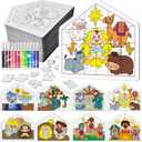 Cinrobiye 24 Pcs Christmas Nativity Coloring Puzzle CraftDIY Jesus Religious Paper Crafts Make a Nativity Scene Sticker for Christian Holy Night Sunday School Church Classroom Holiday Art Project