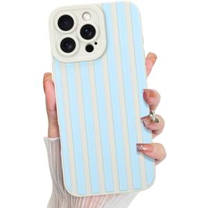KANGHAR Compatible with iPhone 16 Pro Max Case, Silicone Stripes Cute Pattern, Camera Protection Soft Slim Phone Case for Phone Case -Light Blue