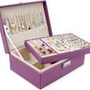 Homeanda Jewelry box 2 layer Jewelry box Leather Jewelry boxes for Women Girls Teens Jewelry organizer box Jewelry Storage box with lock(Purple)