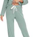 Leikar Button Down Pajamas for Women Soft Viscose Sleepwear Long Sleeve Pjs Set Maternity Nursing Postpartum Loungewear (Green, M)