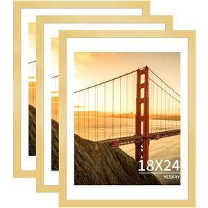 YESKAY 18x24 Picture Frame Gold Set of 3, Display Pictures 16x20 with Mat or 18 x 24 Without Mat, Poster Frames 18x24 for Wall Hanging Horizontal and Vertical