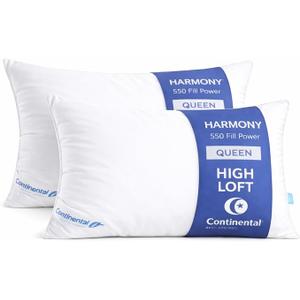 Continental Bedding Set of 2 Premium White Goose Down Pillows - 550 Fill Power (30oz.) -Firm Density - 100% Egyptian Cotton Shell - Queen Size, 20x30-inch – 400 Thread Count -Proudly Made in USA