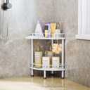 Consumest Corner Shower Caddy Stand - 2 Tier Shower Organizer with Soap Holder, Tall Floor Corner Shelf Standing with Adjustable Feet & 4 Hooks, Storage Rack for Bathroom White