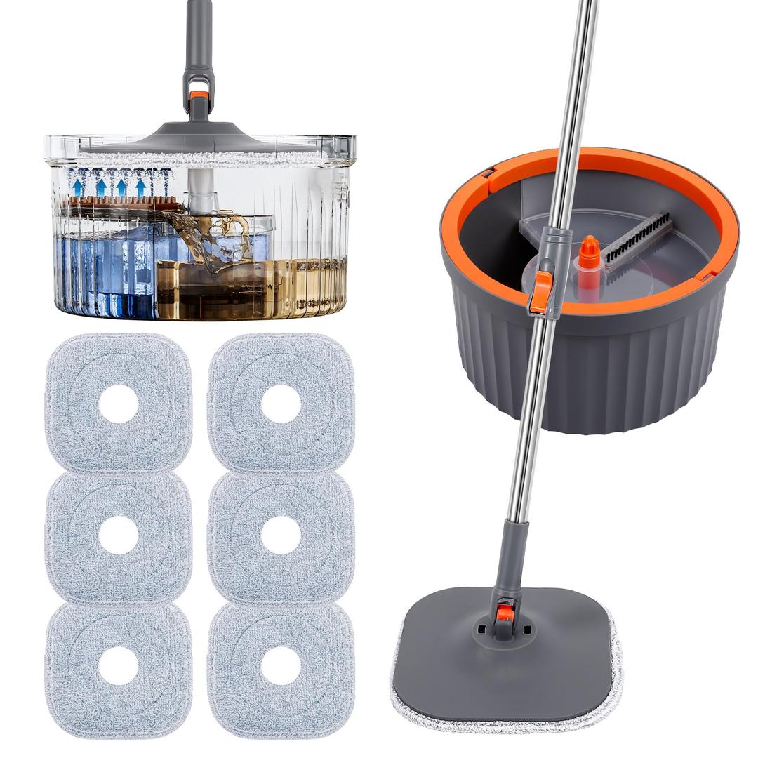 Chabatree Mop and Bucket Set，Spin Mop and Bucket Set with Separate Dirty and Clean Water，2 Replaceable Mop Pads，Deep-Cleaning Mops for Floors, Versatile Mops for Walls