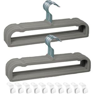 Velvet Hangers Non Slip - 20 Pack Pants Hangers for Closet - Thin Space Saving Clothes Hanger - Strong, Durable, Jean Perchas with 360 Degree Rotatable Hook for Tank Top (Grey Silver Hook)