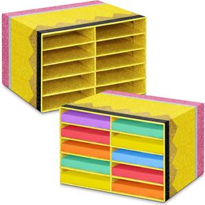 Colingmill 2 Pcs Pencil Classroom Paper Storage Organizer Construction Paper Storage Desktop Mailbox File Sorter Literature Cardboard Organizer for Home Office School, 19.7 x 12.4 x 11.8 Inch