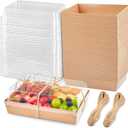 7x5 Inches Charcuterie Boxes with Clear Lids, 50 Pack Paper Bakery Boxes with Window Take Out Containers for Cupcakes, Salads, Strawberries, Cookies and Treats (Brown)