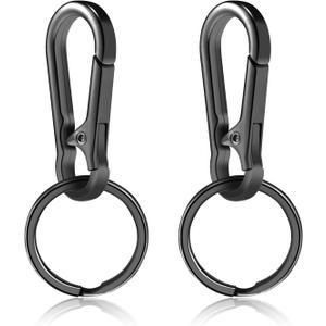 2pcs Metal Keychain Rings, Sturdy Key Chain Ring Carabiner Clip, Key Holder Organizer for Purse Charms Hook, Paracord Keychain Lanyard, Men and Women Home Car Keyrings (Black)