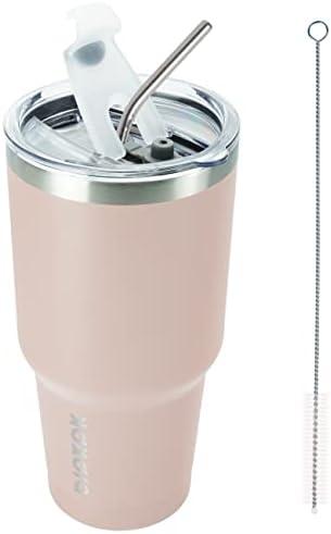 BJPKPK 30 oz Tumbler Cups With Lid And Straw Stainless Steel Double Wall Vacuum Insulated Tumblers For Women and Men Apricot