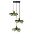 Qepeety Mid Century Chandeliers 3-Light Green Glass Hanging Pendant Lamp Art Decoration Light Fixtures Walnut Wood Black Vintage Chandelier for Dining Room, Living Room, Bedroom