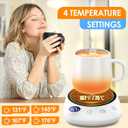 Coffee Mug Warmer - Fastest Heating & Highest Temperature, Coffee Cup Warmer for Desk Auto Shut Off, 4 Temp Settings & 1-12H Timer, Smart Electric Beverage Warmer for Coffee, Tea (White)