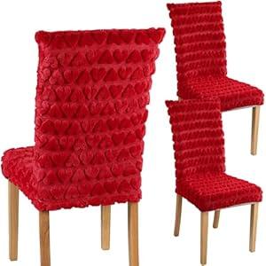 VitalCozy Red Heart Chair Covers Set of 2 Valentine's Day Dining Chair Covers Cute Faux Fur Soft Heart Seat Dining Slip Covers for Dorm Home Home Bedroom Valentine's Day Gifts