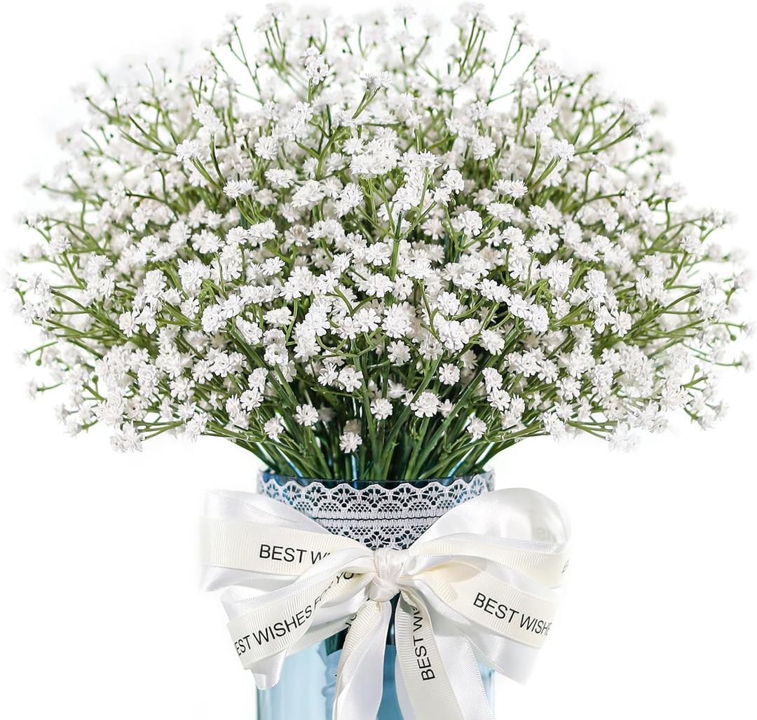 Der Rose 12Pcs Babys Breath Artificial Flowers White Fake Babies Breath Gypsophila Bulk Real Touch Faux Baby's Breath Flowers DIY for Wedding Centerpieces Floral Arrangements Home Party Decoration