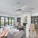 72 Inch Modern Large Ceiling Fans with Lights and Remote Reversible Quiet DC Motor 6 Speed Silver LED Chandelier Ceiling Fans for Living Room Bedroom Kitchen