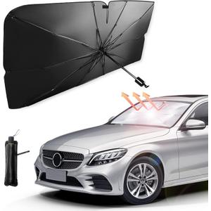 Car Windshield Sun Shade Umbrella, Reflective Sunshade for Front Window Blocks UV Rays Heat Keep Vehicle Cool, Foldable Shade Front Windshield Car Accessories Interior (55x31 Inches)