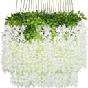 U'Artlines 12 Pack(Total 43.2 Feet) Artificial Fake Wisteria Vine Rattan Hanging Garland Silk Flowers String Home Party Wedding Decor (12, White)