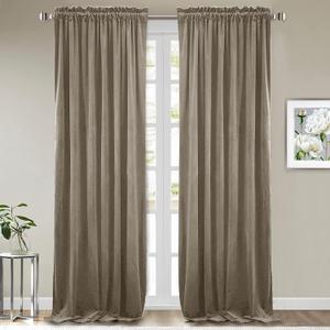 StangH Camel Beige Velvet Curtains - Stylish Thermal Insulated Drapes for Office, Soft Noise Reducing Curtains, Neutral Beige Decor, W52 x L100, 2 Panels