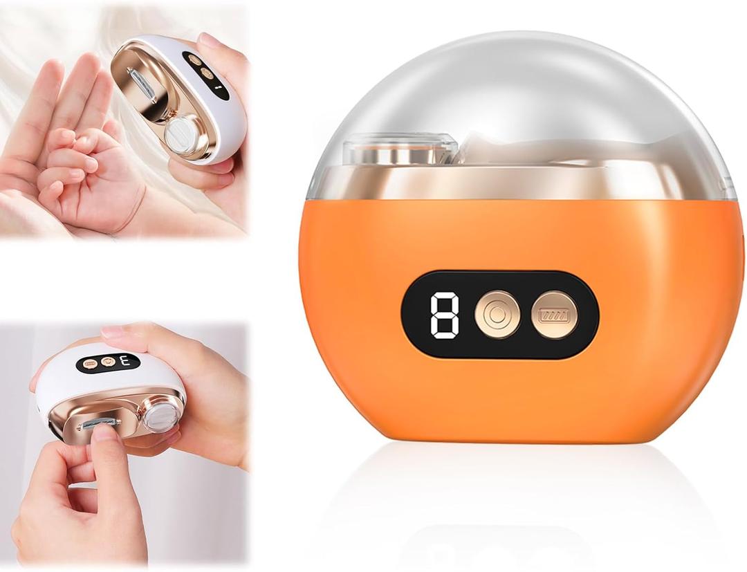 Electric Nail Clipper, 3 Speed Electric Nail Clippers for Seniors & Adults, Baby Electric Nail Trimmer with Display Screen, LED Light & Clip Storage, Automatic Nail Clipper for Fingernail (Orange)