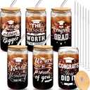 6 Set Graduation Gifts for Her Him Graduation Drinking Glass Cups the Tassel Was Worth the Hassle 16 oz Glass Cup with Lid Straw for Women Men College High School Master Degree (White)