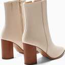Coutgo Women's Ankle Boots Pointed Toe Chunky Stacked Heel Side Zipper Dress Fall Booties Shoes (Beige, 9.5)