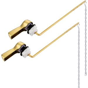 Hibbent 2 Pack Universal Front Mount Toilet Handle Tank Flush Lever Replacement Handle with Stainless Steel Flapper Chains for Most Front Mount Toilets - Brushed Gold