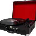 Portable Suitcase Record Player with Built-in Battery, 3-Speed Bluetooth Turntable with Speakers, Vintage Red & Black Design