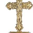 12" H Cast Iron Cross Stand Tabletop for Home Decor, Antique Gold