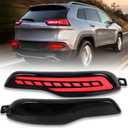 LED Rear Bumper Reflectors Light Fog Brake Tail Lamps Compatible with for Jeep Cherokee 2014-2018 Pair Driver and Passenger Side Replace OEM Stock Reflector Trim (SMOEKD)