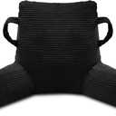 Reading Pillow for Sitting in Bed Adult, Back Pillow for Sitting with Arms and Pockets, Bed Reading Pillow with Shredded Memory Foam, Black