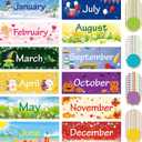 Zonon 48 Pieces Holiday Monthly Headliners Set 12 Months of The Year Headers Seasonal Monthly Bulletin Board Borders with 36 Round Blank Confetti Cutouts(Cute Style)