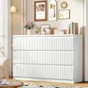 White 6 Drawer Dresser for Bedroom, Modern Fluted Dresser with Deep Drawers, Large Double Wooden Chest of Drawers for Living Room, Hallway, Entryway (White)