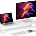 TEAMIX White Dual Monitor Riser - 31.5 inch Wide TV Stand for 2 Monitors - Wood & Steel Desktop Riser for Dual Screen Office Desk Organization